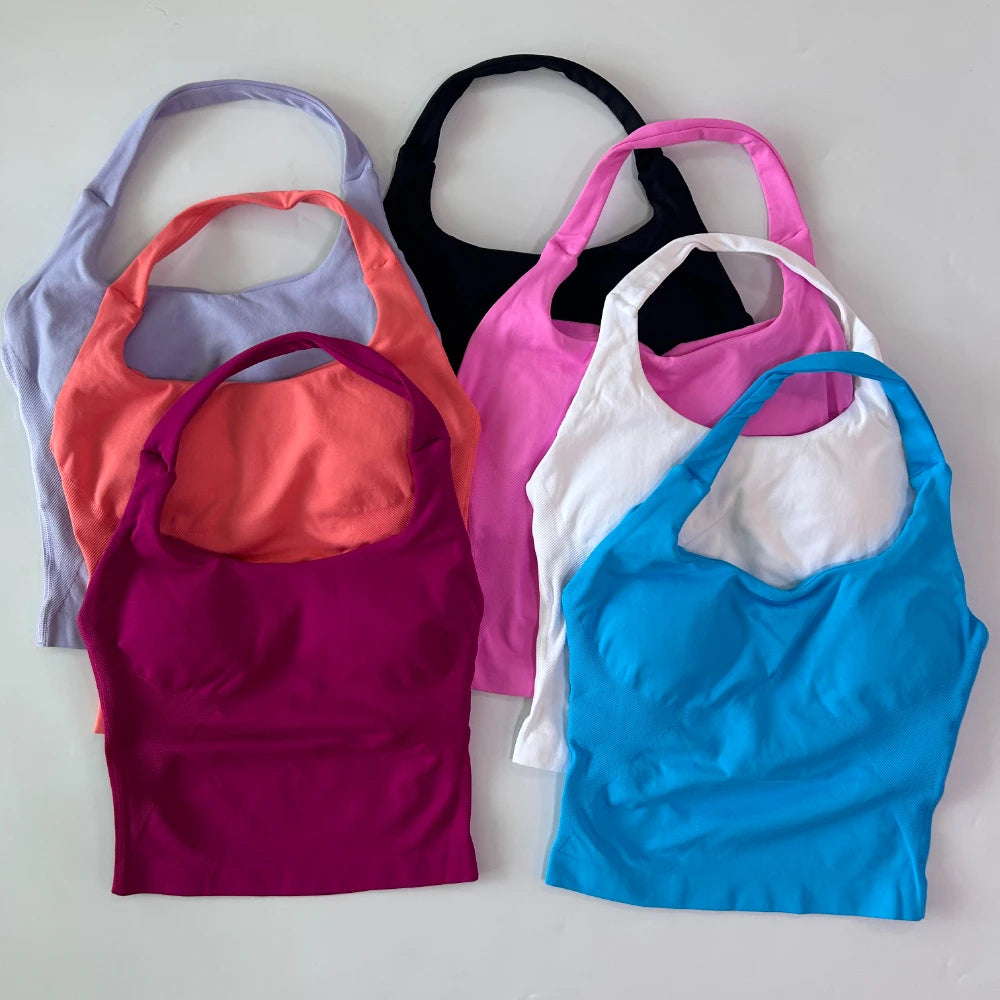 Top deportivo largo halter con copas removibles
