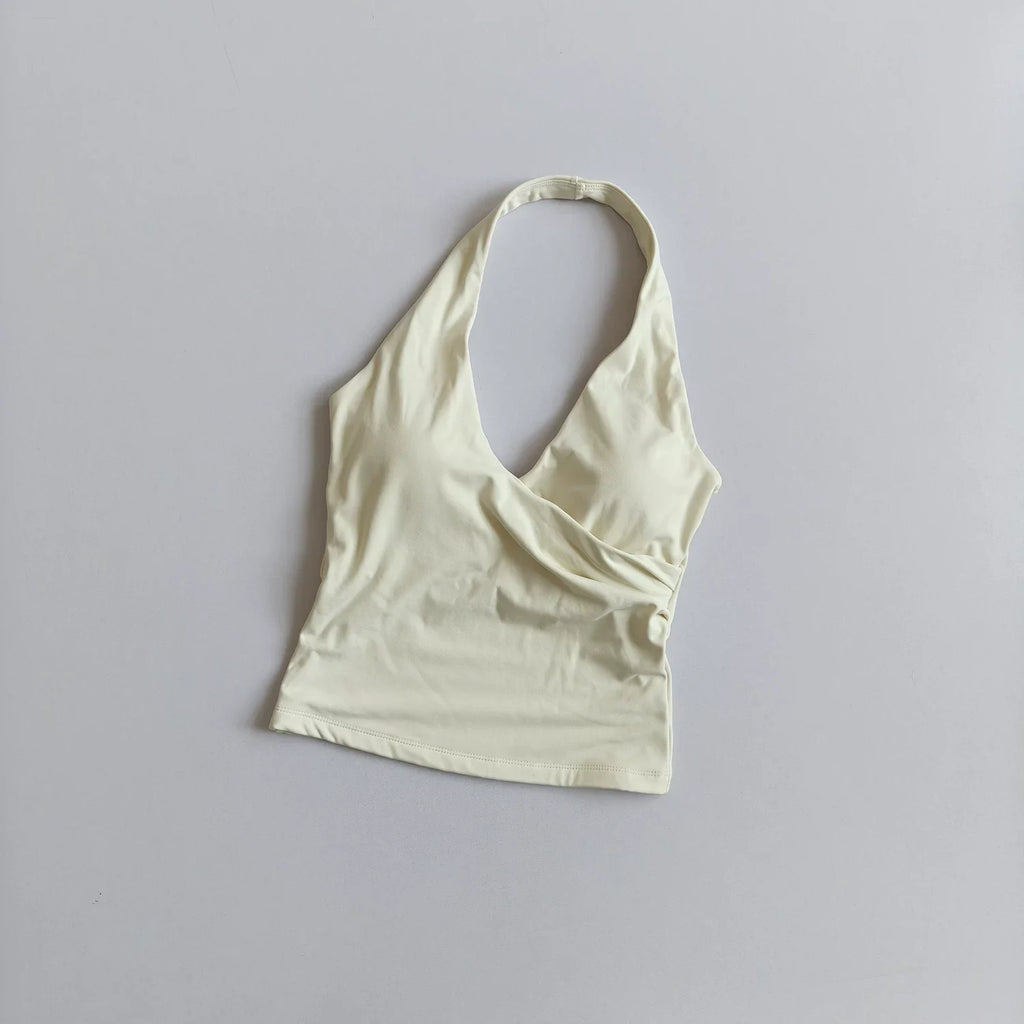 Top deportivo largo con escote en V y cuello halter