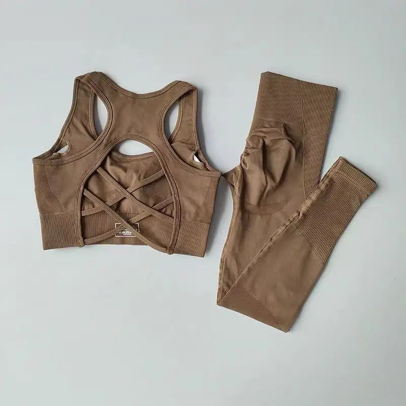 Conjunto deportivo de mujer sin costuras de top y calza