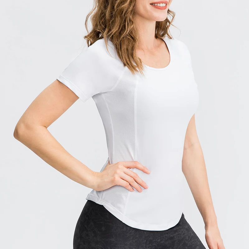 Remera deportiva de manga corta en poliéster y elastano