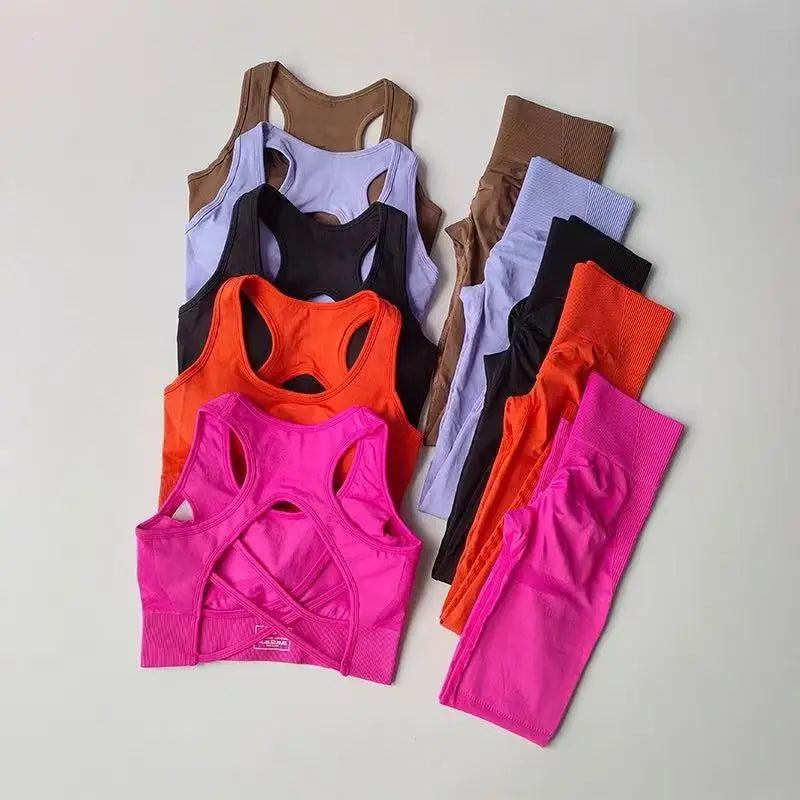 Conjunto deportivo de mujer sin costuras de top y calza