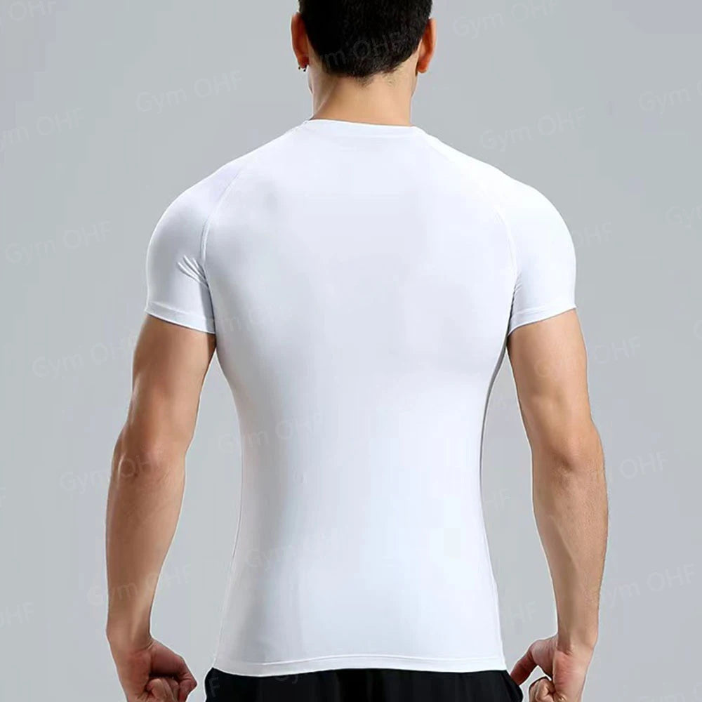 Remera deportiva ajustada de hombre de manga corta