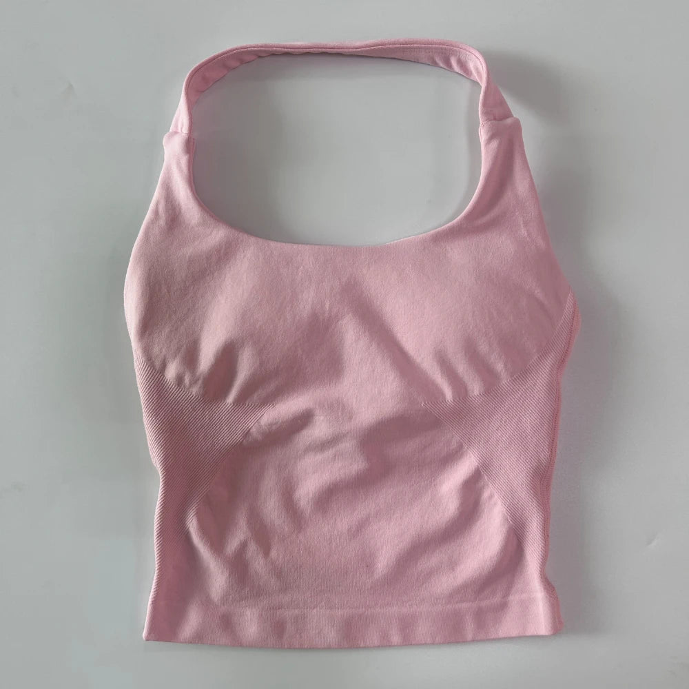 Top deportivo largo halter con copas removibles