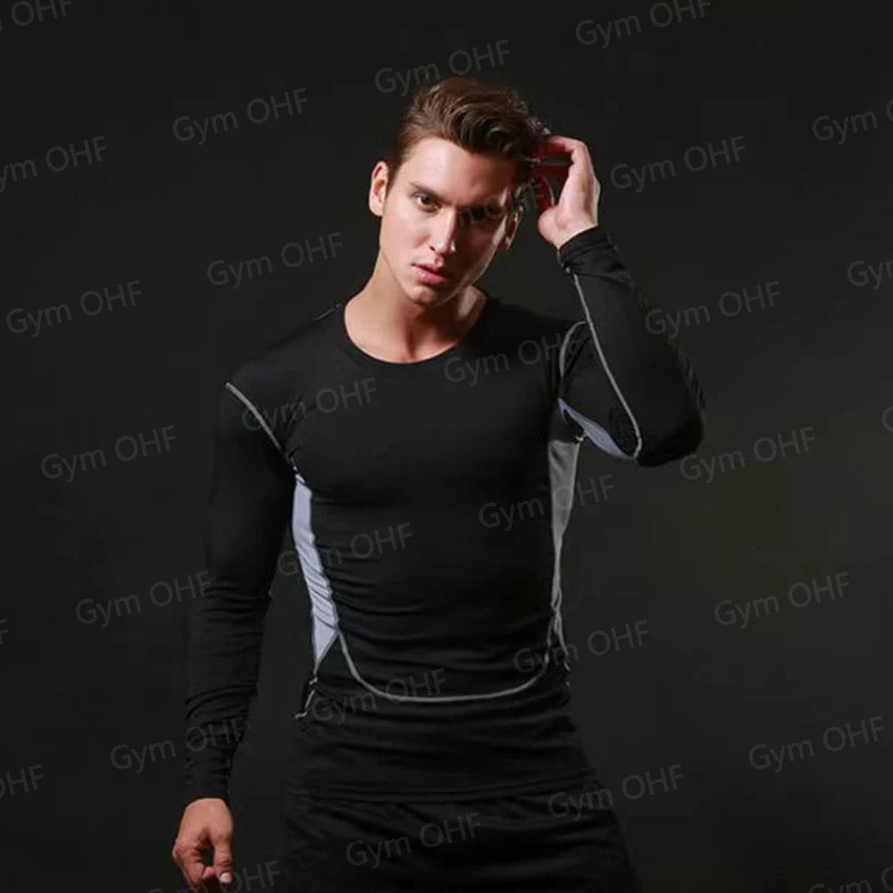 Remera deportiva ajustada de hombre de manga corta