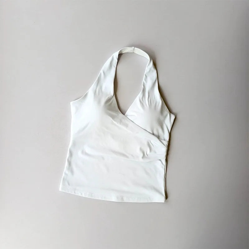 Top deportivo largo con escote en V y cuello halter