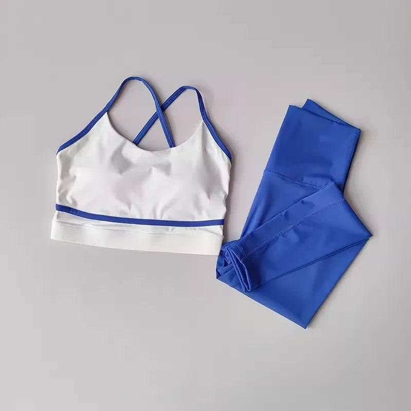Conjunto deportivo de top y calza de tiro alto con bloques de color