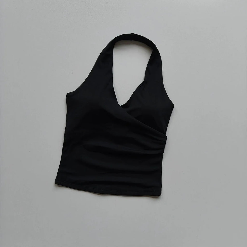 Top deportivo largo con escote en V y cuello halter