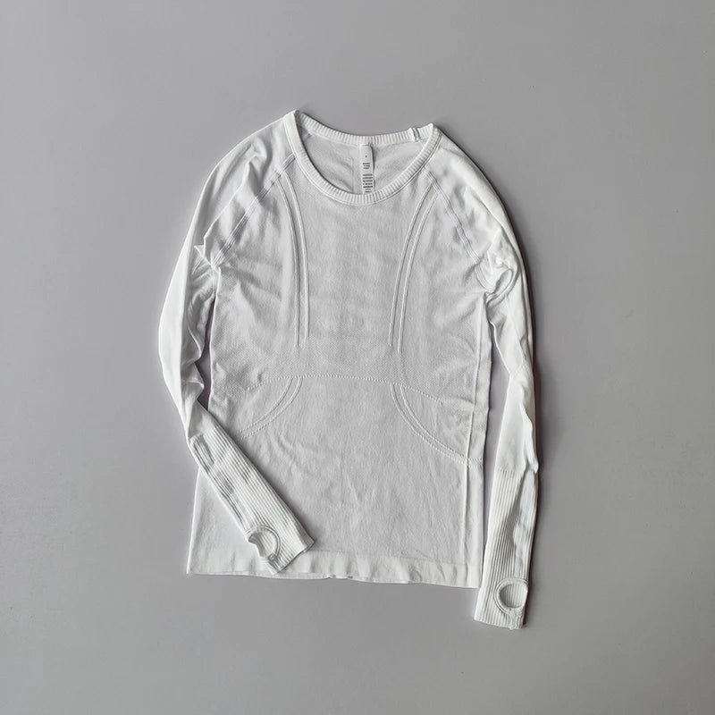 Remera deportiva de mujer sin costuras con cuello redondo