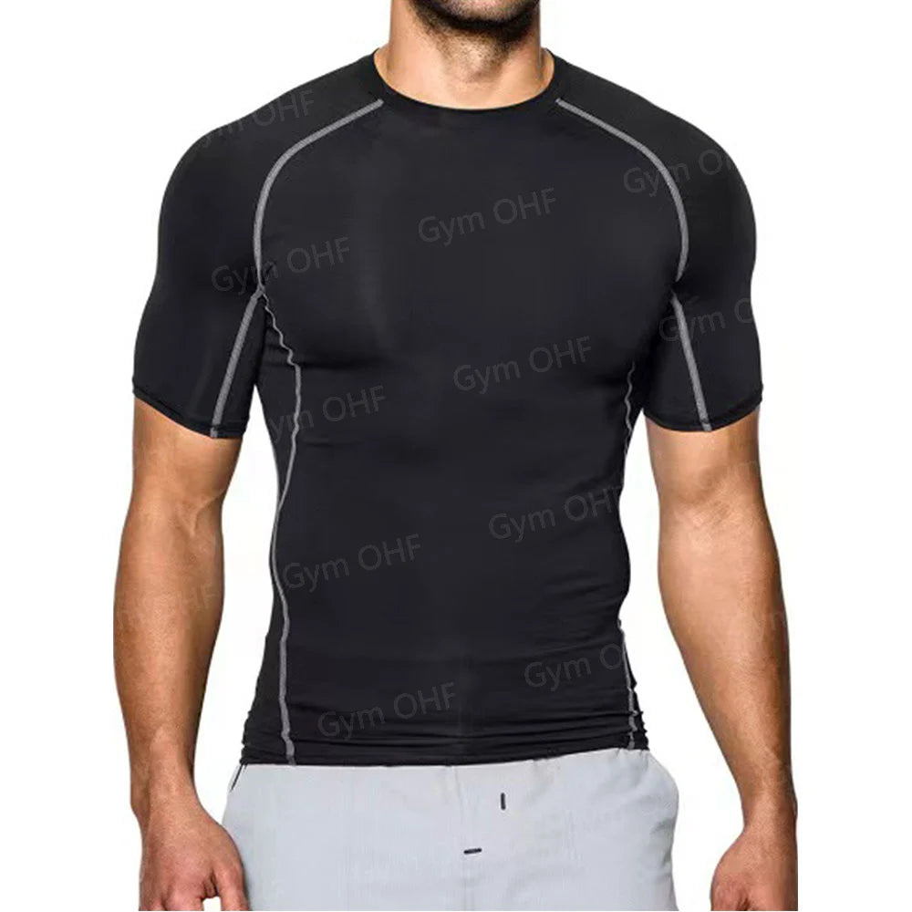 Remera deportiva ajustada de hombre de manga corta