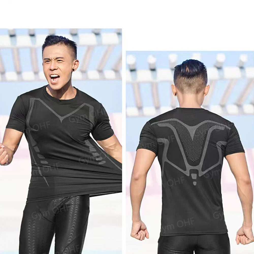 Remera deportiva ajustada de hombre de manga corta
