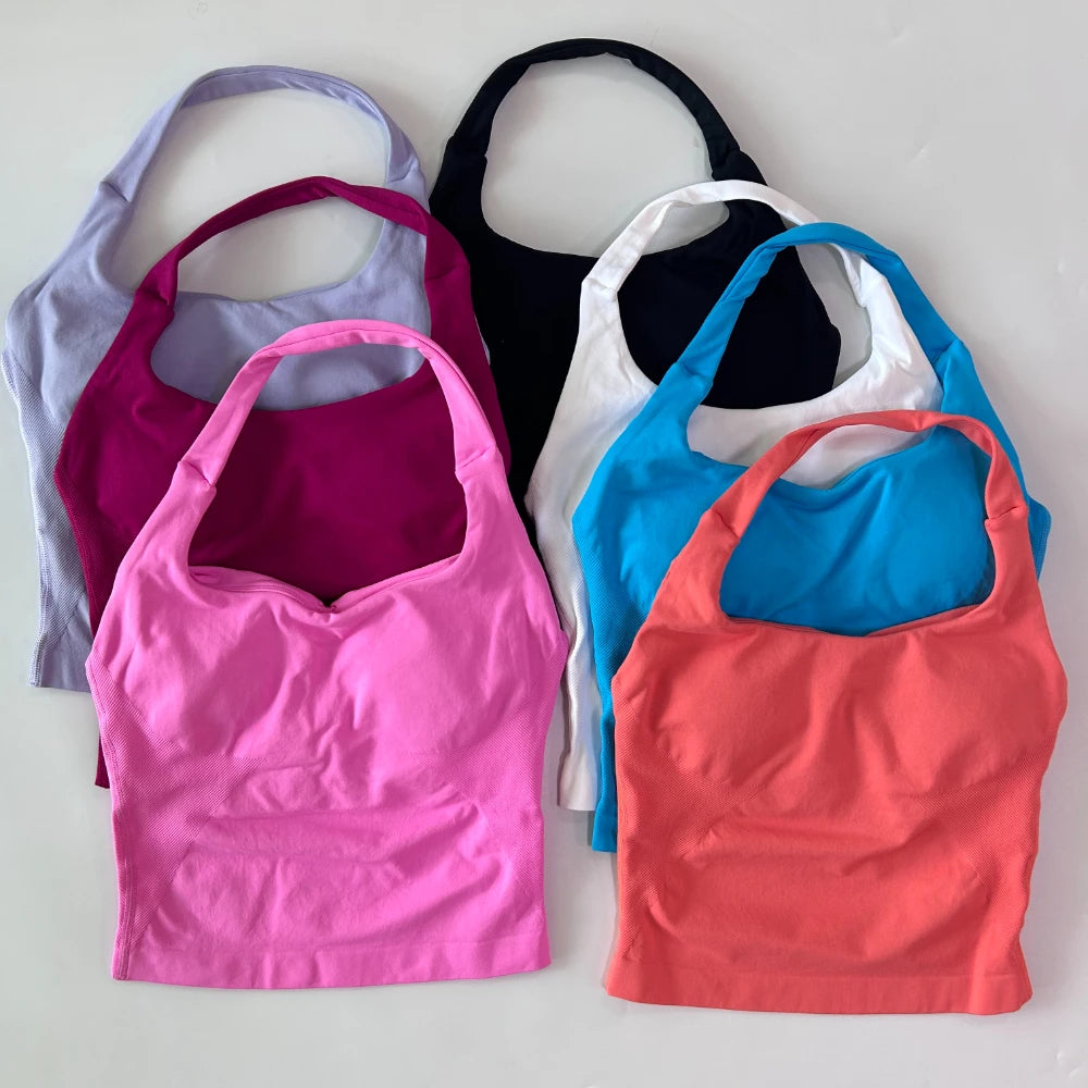 Top deportivo largo halter con copas removibles