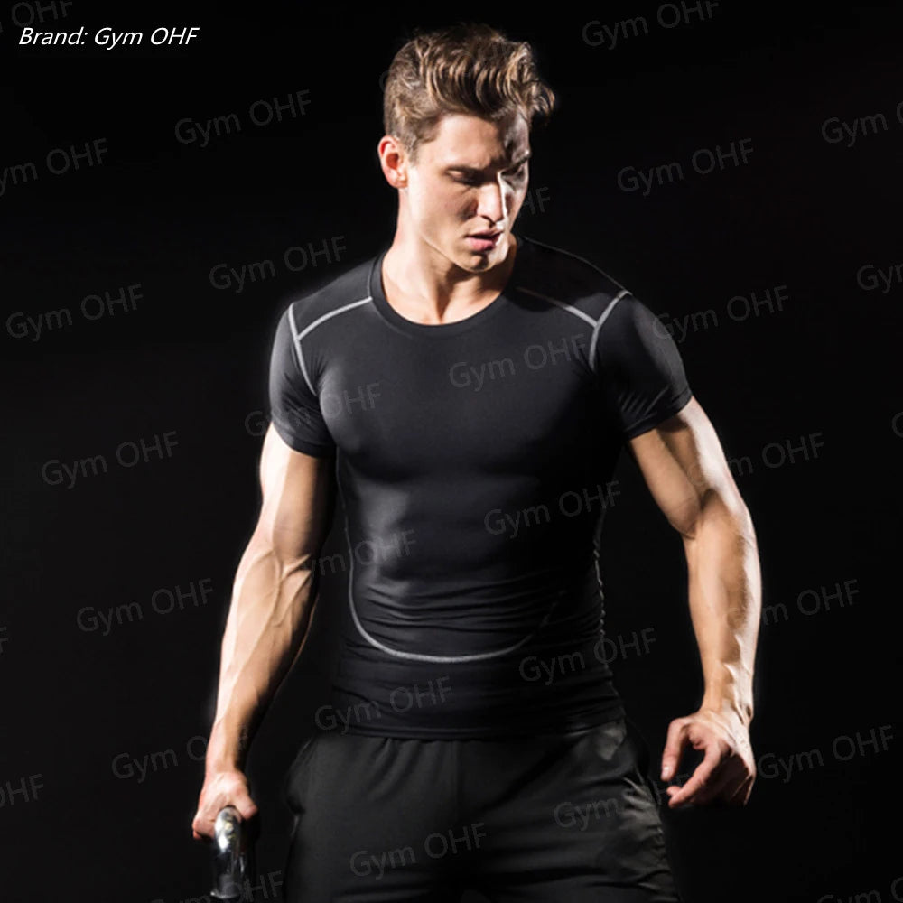 Remera deportiva ajustada de hombre de manga corta