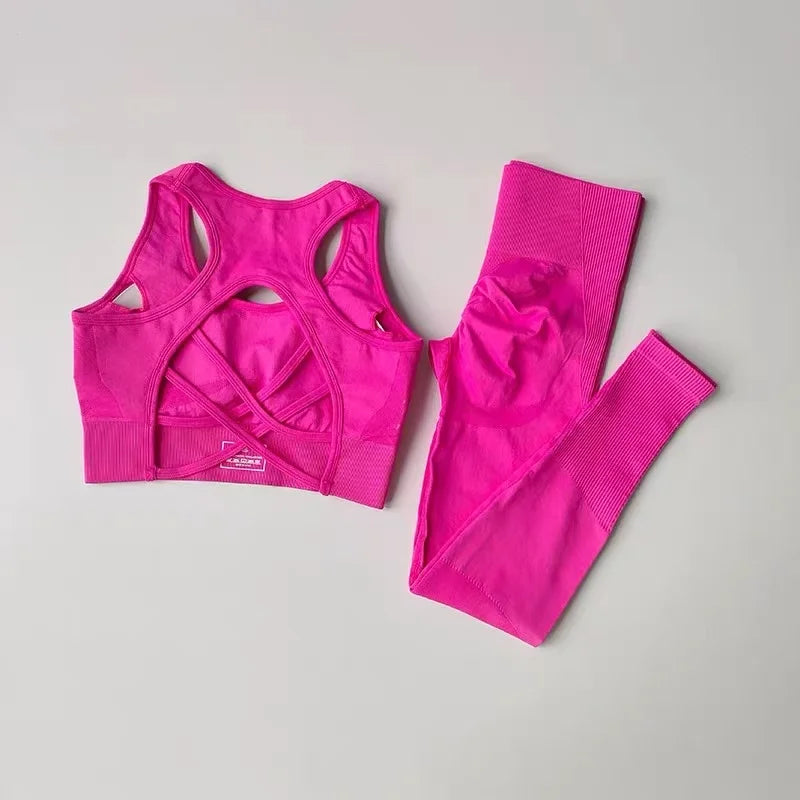 Conjunto deportivo de mujer sin costuras de top y calza
