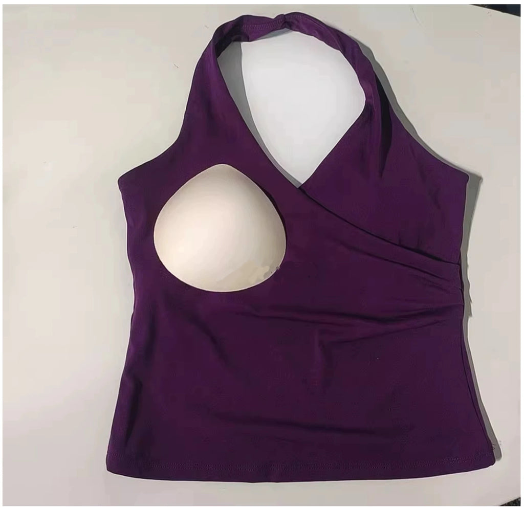 Top deportivo largo con escote en V y cuello halter