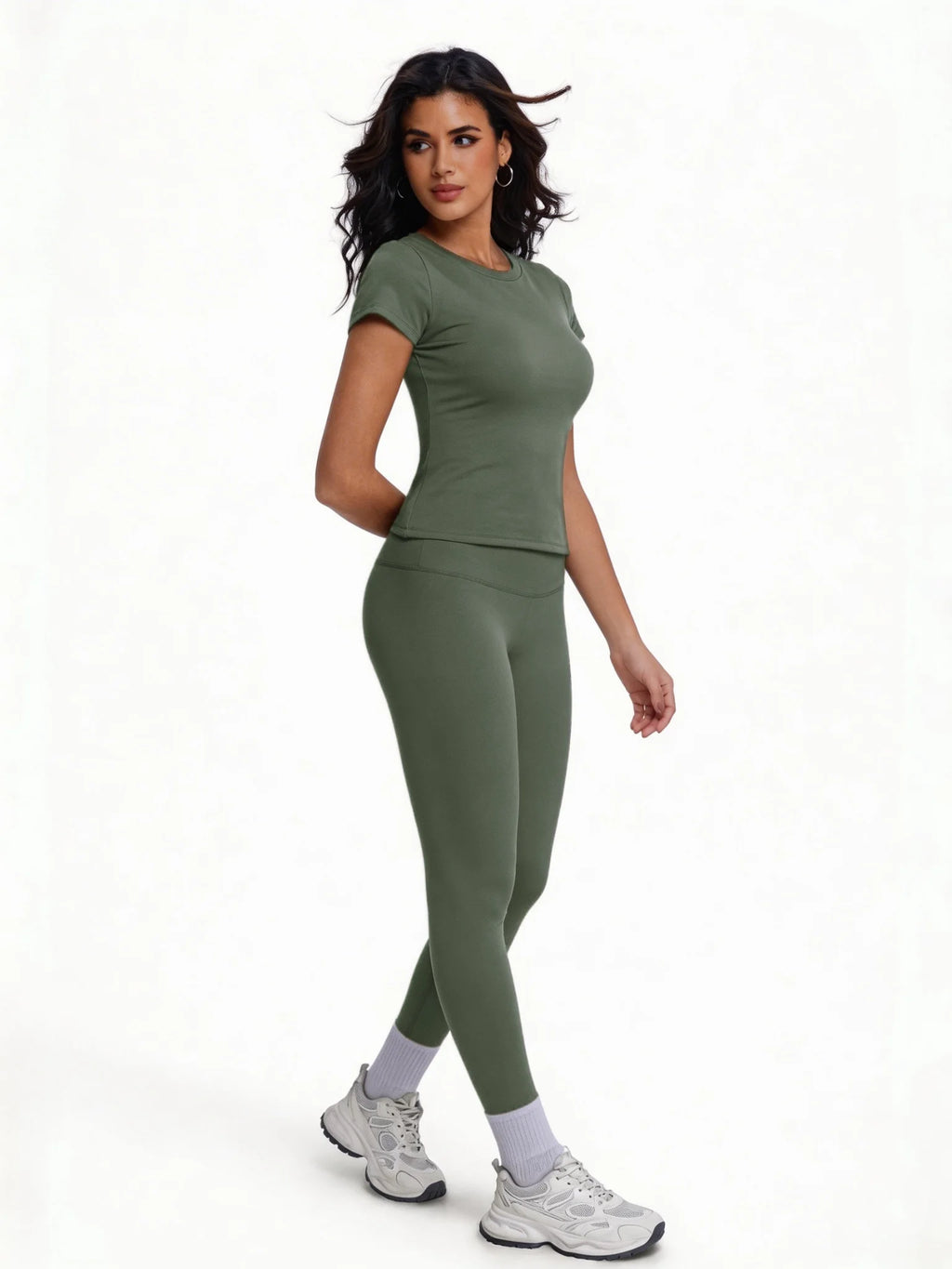 Conjunto deportivo de remera manga corta y calza de tiro alto