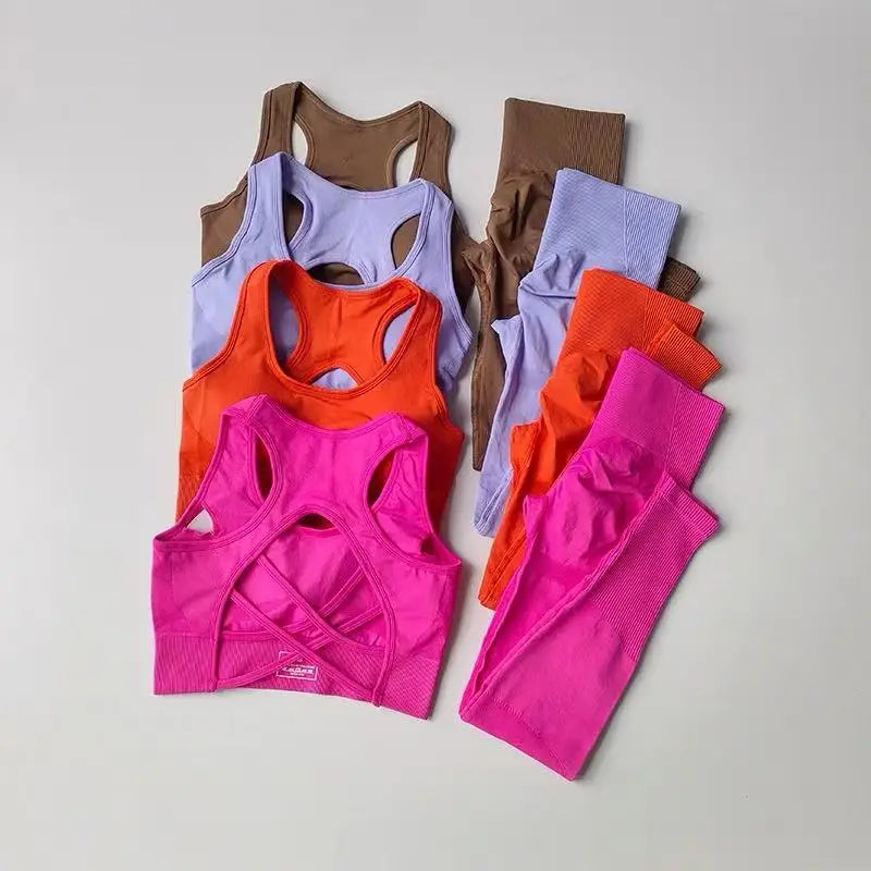 Conjunto deportivo de mujer sin costuras de top y calza