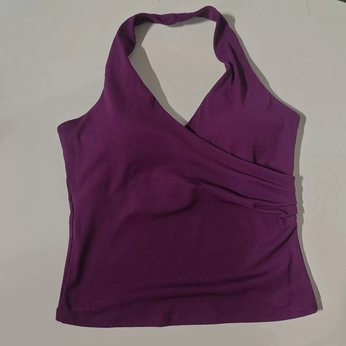 Top deportivo largo con escote en V y cuello halter