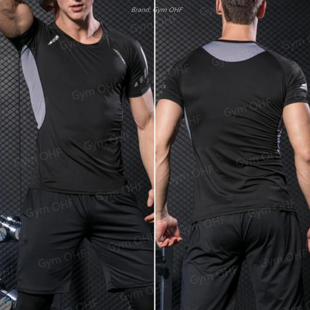 Remera deportiva ajustada de hombre de manga corta