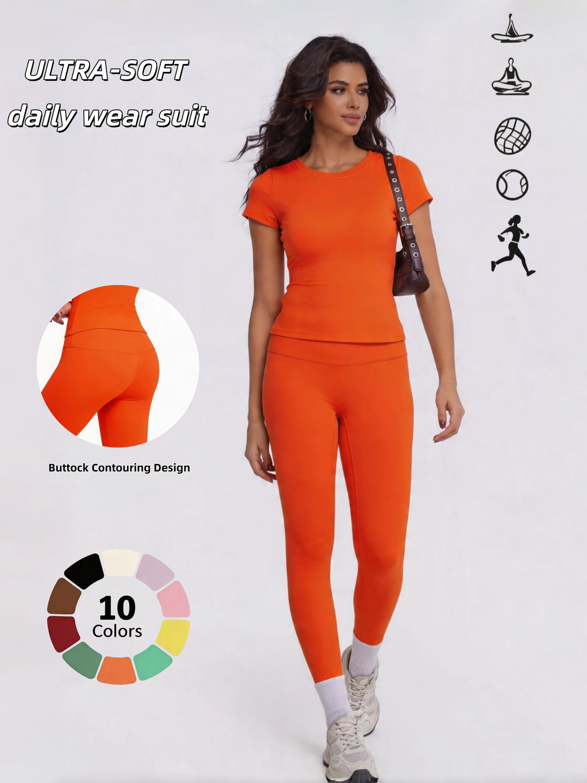 Conjunto deportivo de remera manga corta y calza de tiro alto