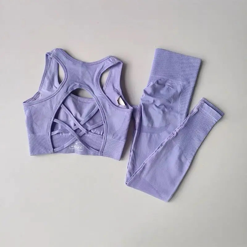 Conjunto deportivo de mujer sin costuras de top y calza