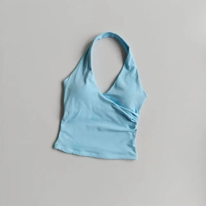 Top deportivo largo con escote en V y cuello halter