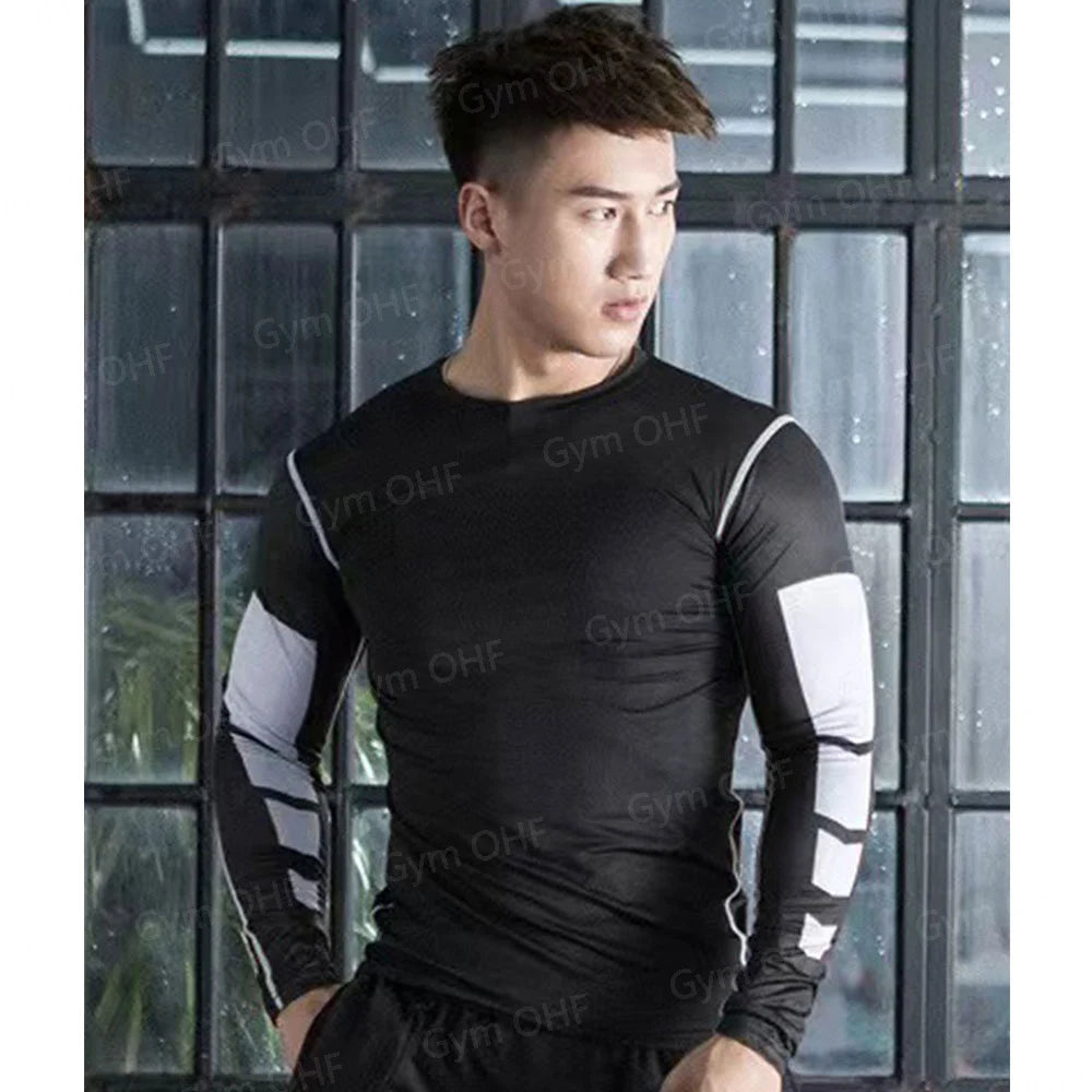 Remera deportiva ajustada de hombre de manga corta