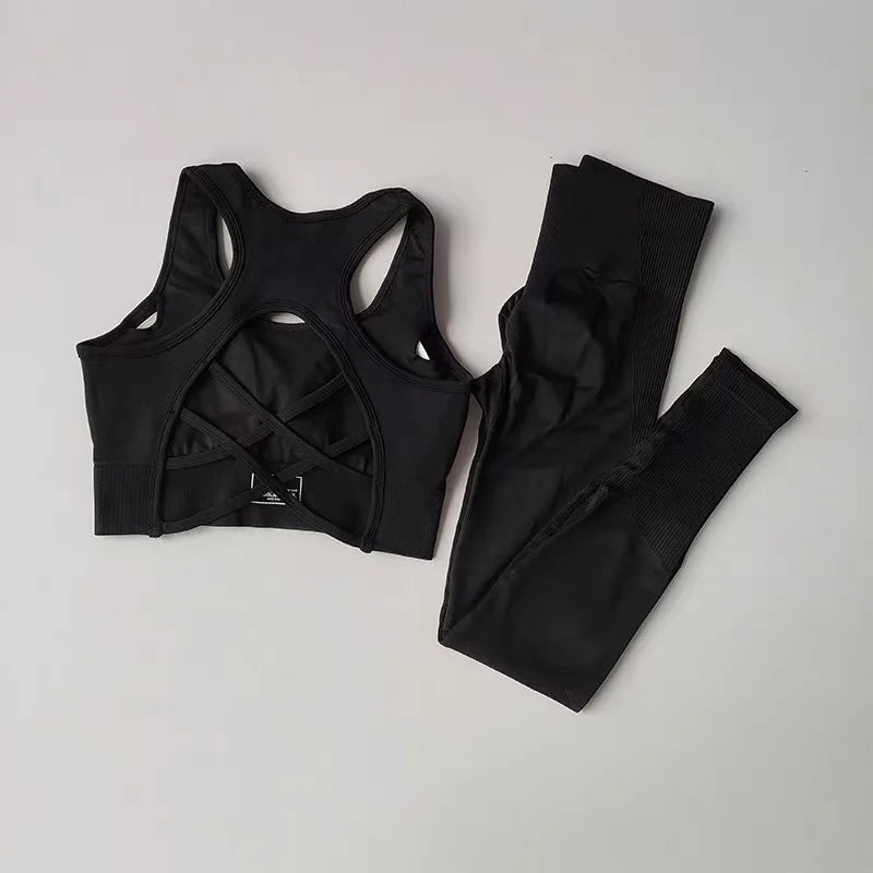 Conjunto deportivo de mujer sin costuras de top y calza