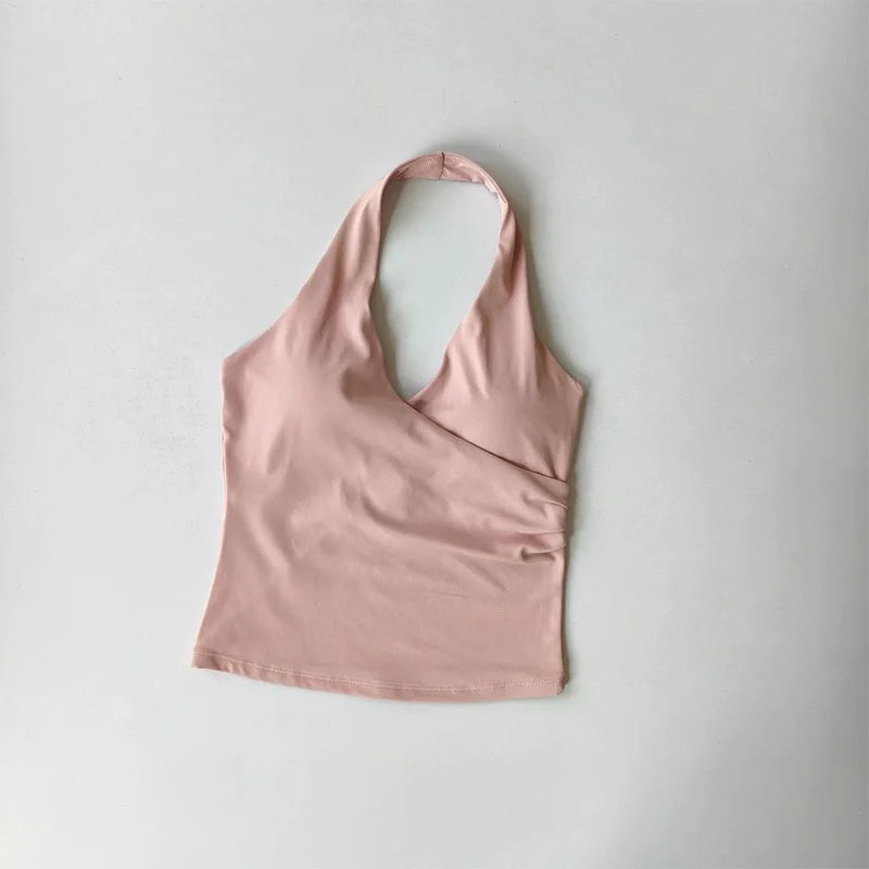 Top deportivo largo con escote en V y cuello halter