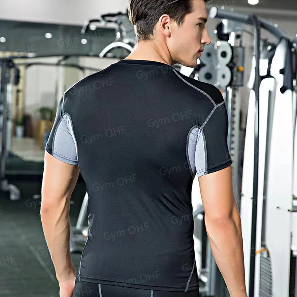 Remera deportiva ajustada de hombre de manga corta