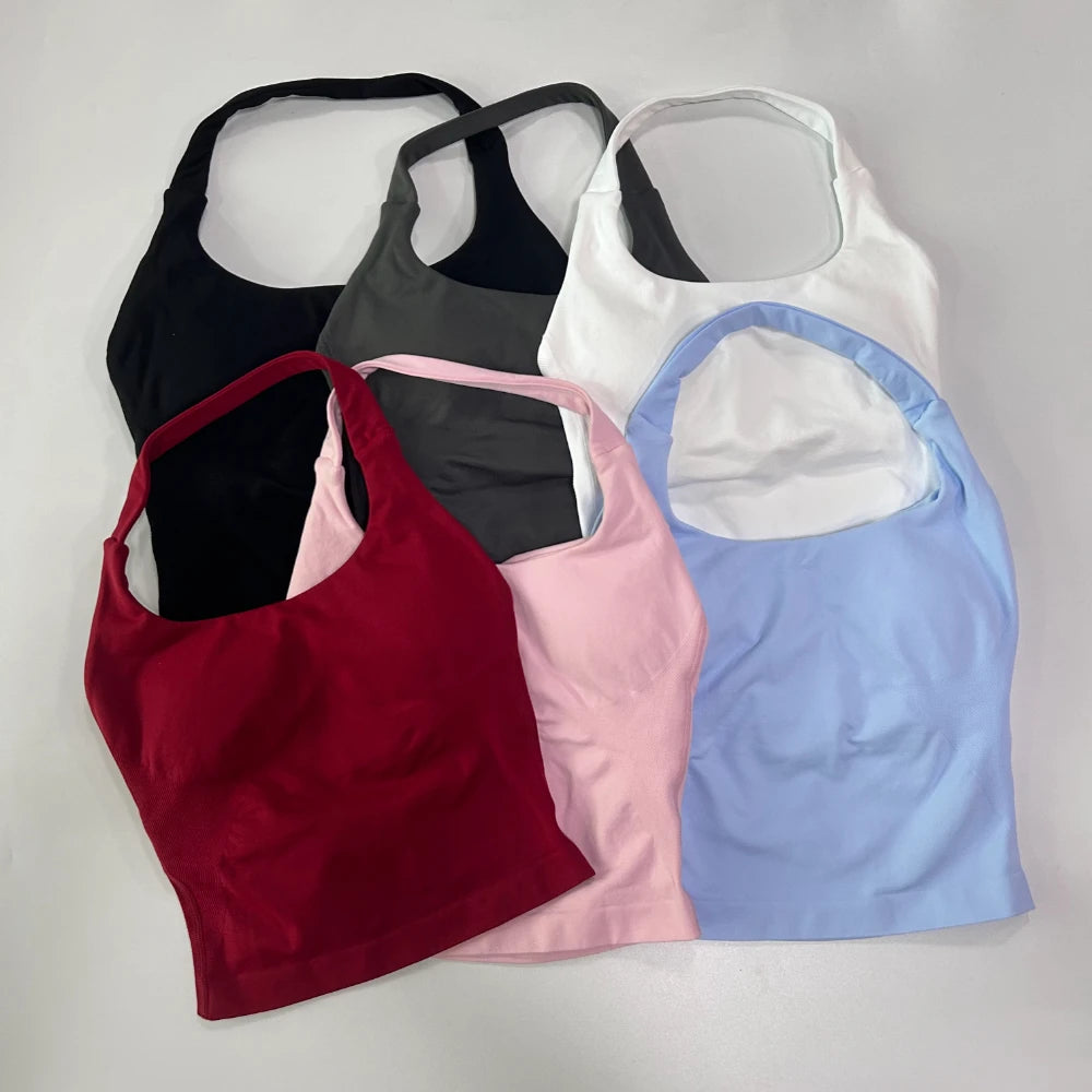 Top deportivo largo halter con copas removibles