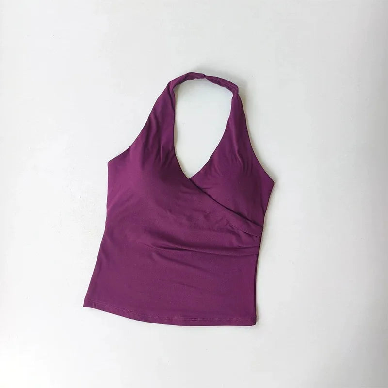 Top deportivo largo con escote en V y cuello halter
