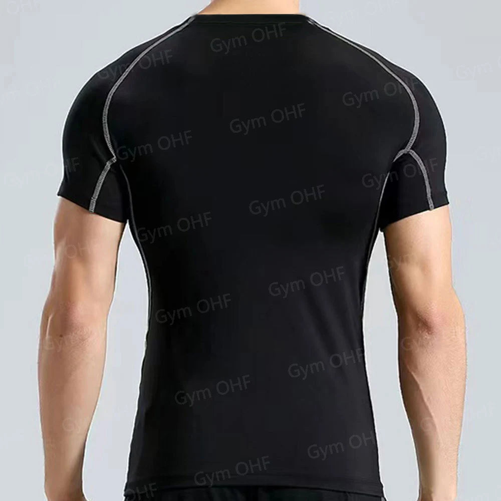 Remera deportiva ajustada de hombre de manga corta