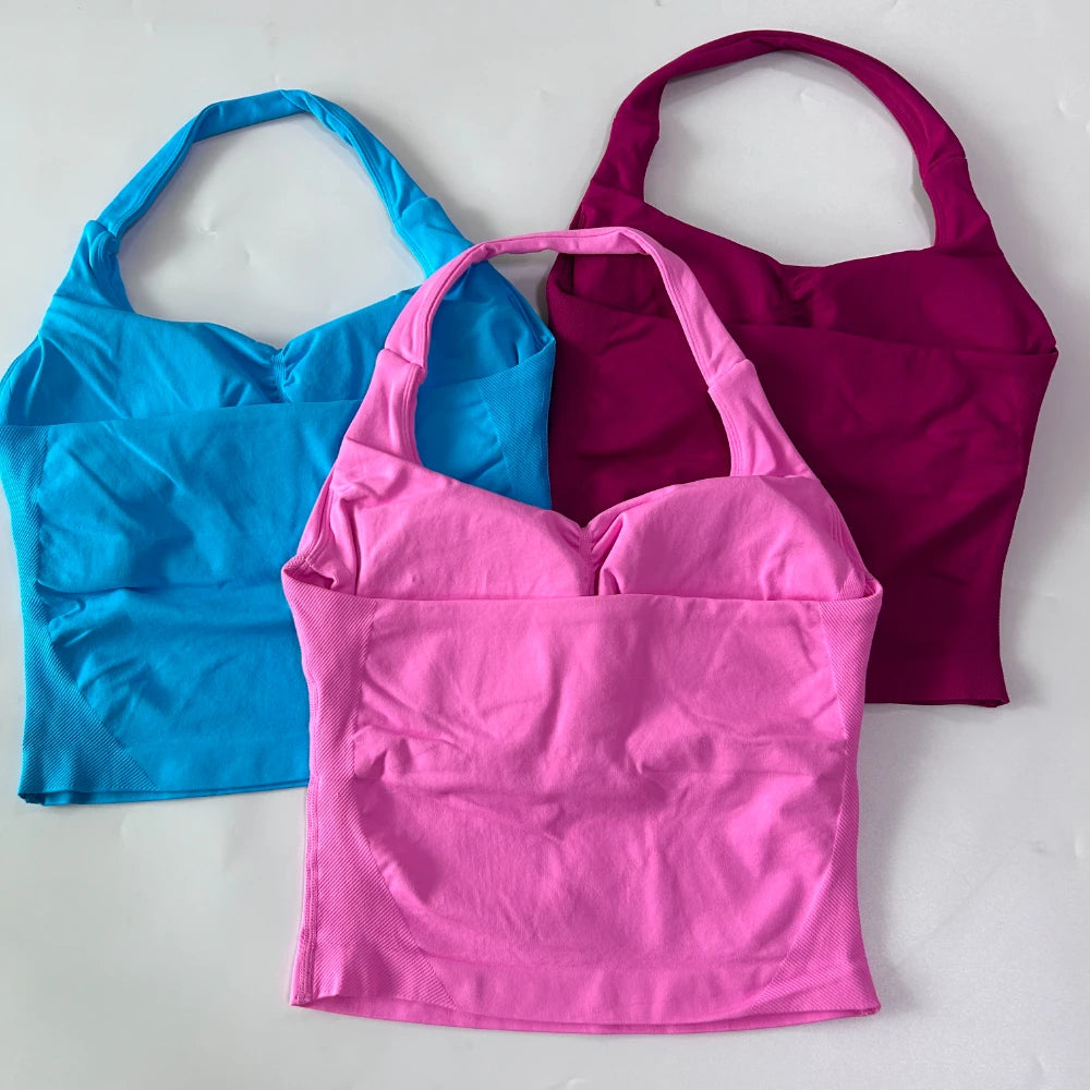 Top deportivo largo halter con copas removibles