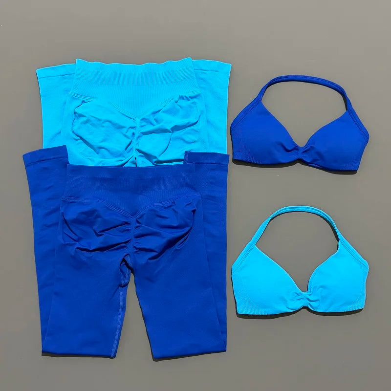 Conjunto de top halter y calza de tiro alto con frunce