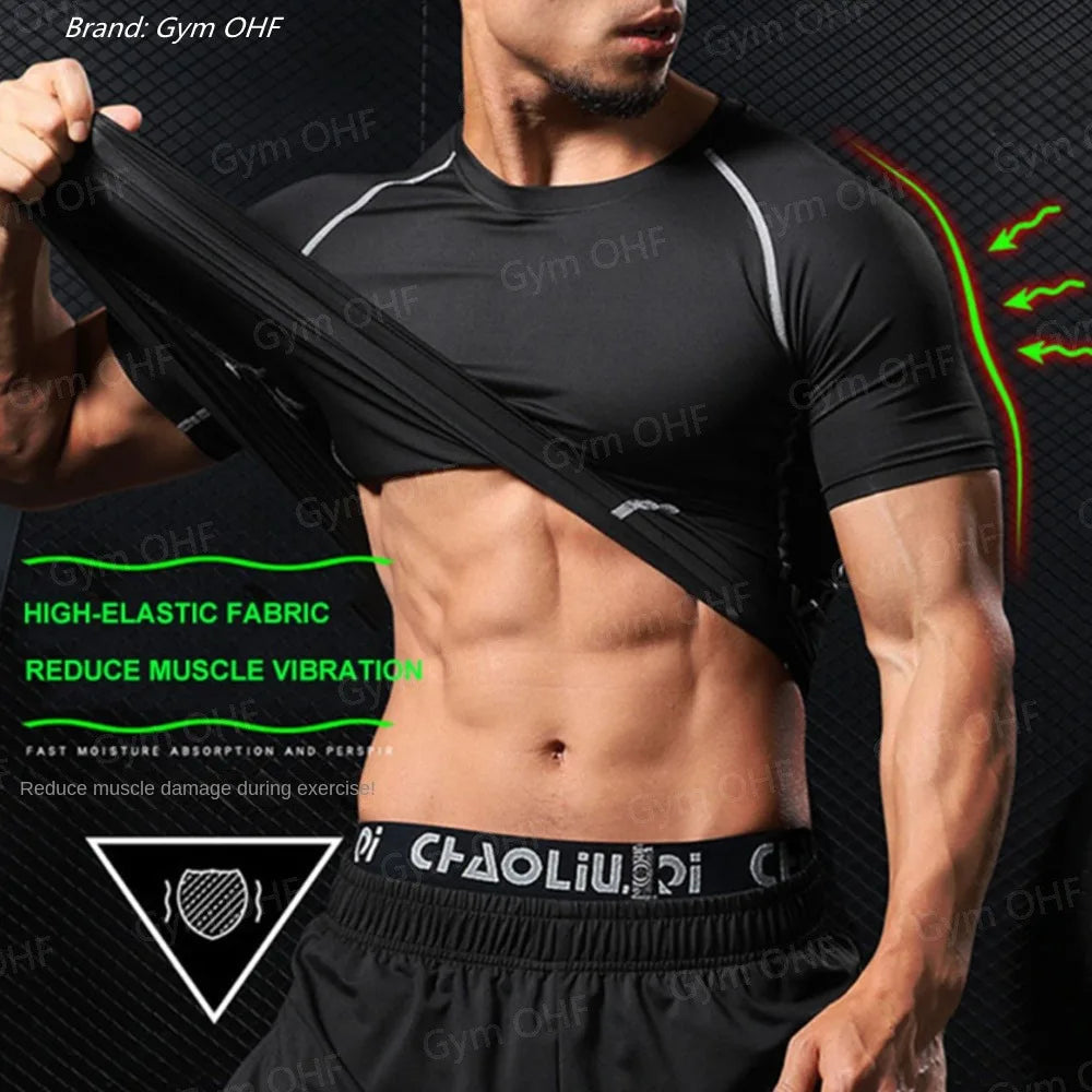 Remera deportiva ajustada de hombre de manga corta