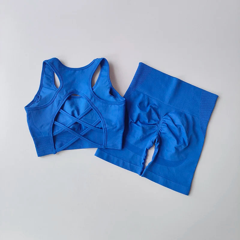 Conjunto sin costuras de top y short de tiro alto