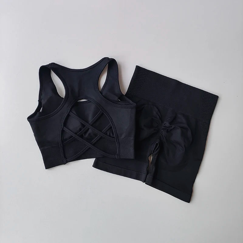 Conjunto sin costuras de top y short de tiro alto