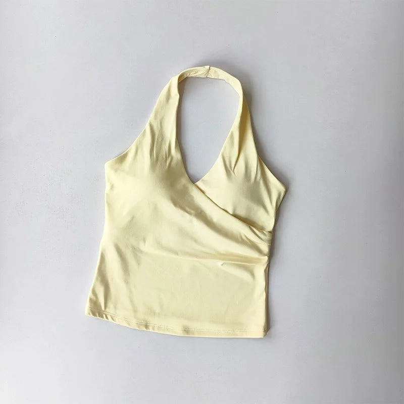 Top deportivo largo con escote en V y cuello halter