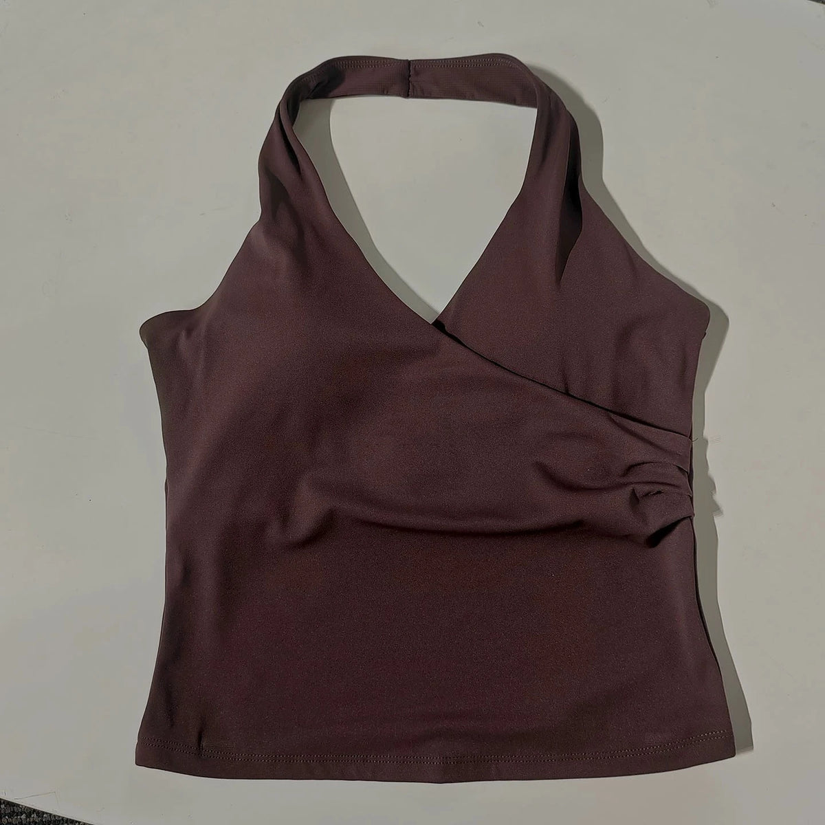 Top deportivo largo con escote en V y cuello halter