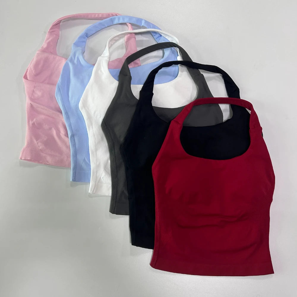 Top deportivo largo halter con copas removibles