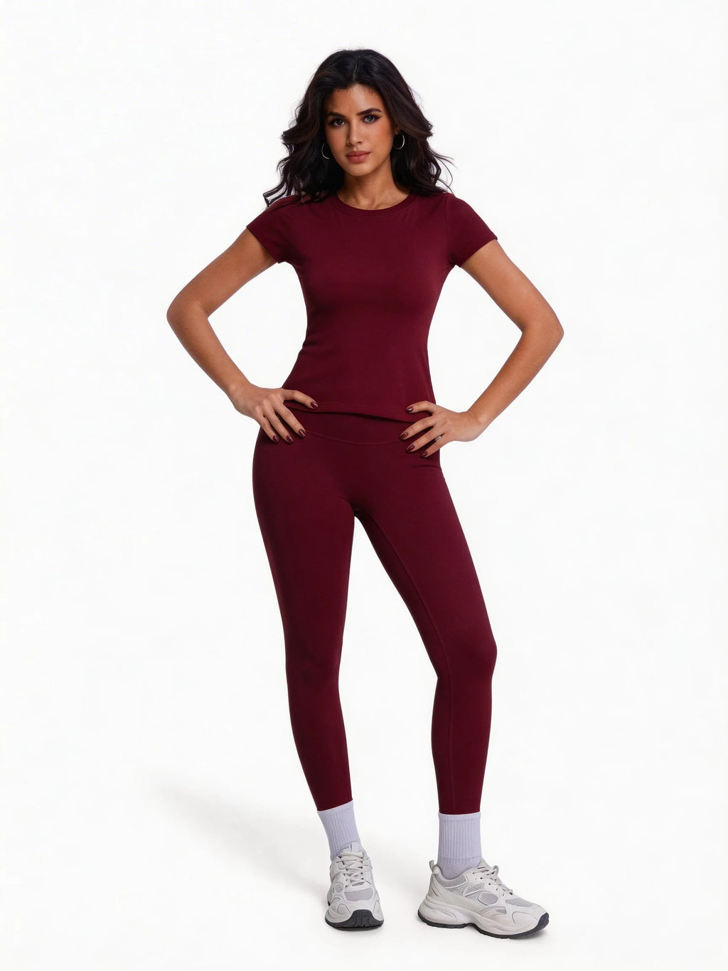 Conjunto deportivo de remera manga corta y calza de tiro alto