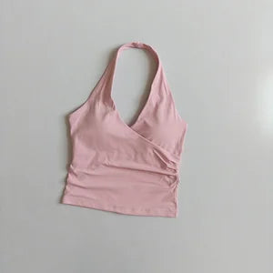 Top deportivo largo con escote en V y cuello halter