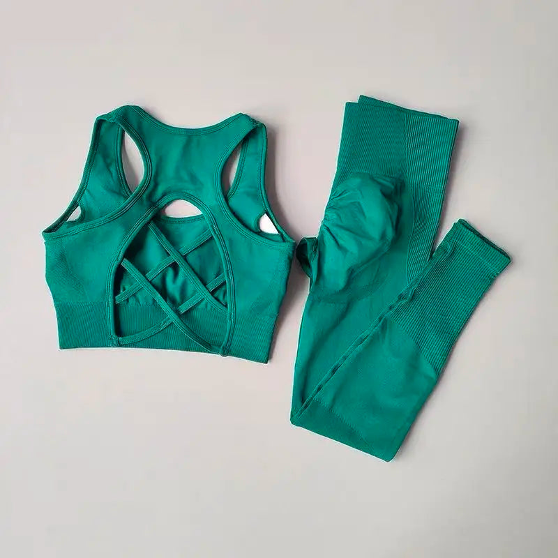 Conjunto deportivo de mujer sin costuras de top y calza