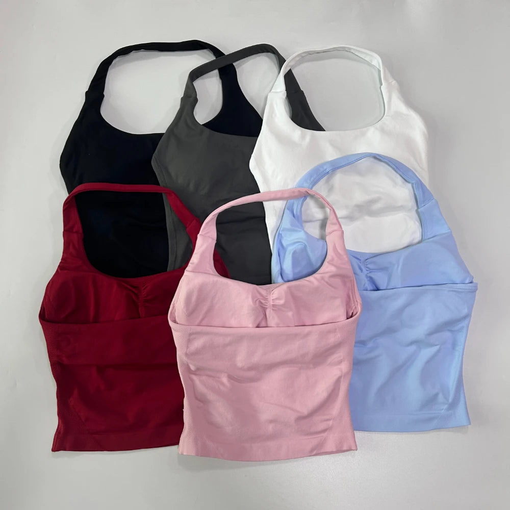 Top deportivo largo halter con copas removibles