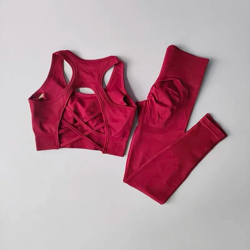 Conjunto deportivo de mujer sin costuras de top y calza